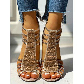 

Rhinestone Thick Heels Ladder Cut Out Open Toe Outdoor Sandals, Golden