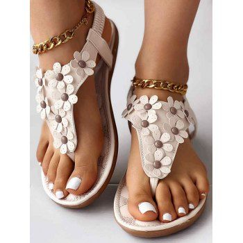 

Flower Slip On Open Toe Flat Platform Outdoor Sandals, Beige