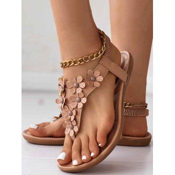 

Flower Slip On Open Toe Flat Platform Outdoor Sandals, Light brown