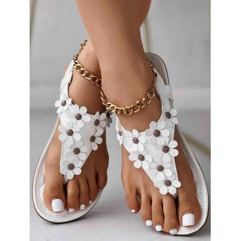 

Flower Slip On Open Toe Flat Platform Outdoor Sandals, White