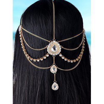 

Rhinestone Waterdrop Tassel Layered Chain Hair Accessory, Golden