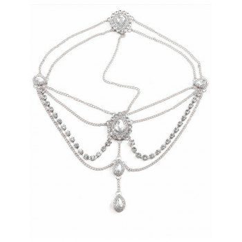 

Rhinestone Waterdrop Tassel Layered Chain Hair Accessory, Silver