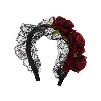 

Halloween Lolita Bride Cosplay Party Lace Flower Headband, Deep red