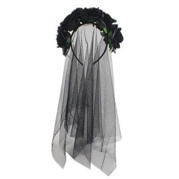 

Halloween Ghost Bride Cosplay Party Flower Headband with Lace Veil, Black