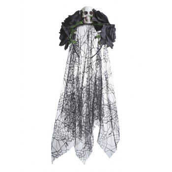 

Halloween Ghost Bride Party Cosplay Skull Flower Headband with Lace Veil, Black