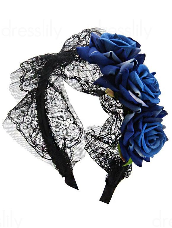 Bandeau de Cheveux Cosplay D'Halloween de Soirée de Mariage Lolita Fleur en Dentelle - Bleu 