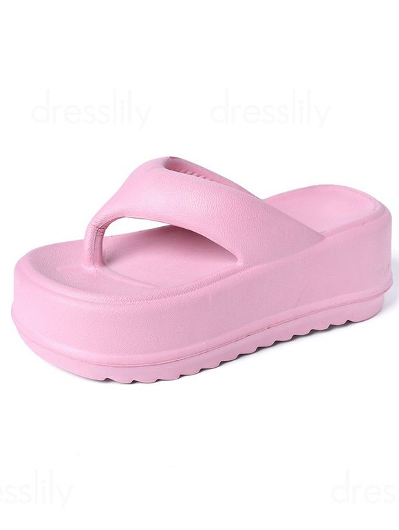 Wedge Platform Thong Flip Flops Summer Beach Slippers - Rose clair EU (38-39)