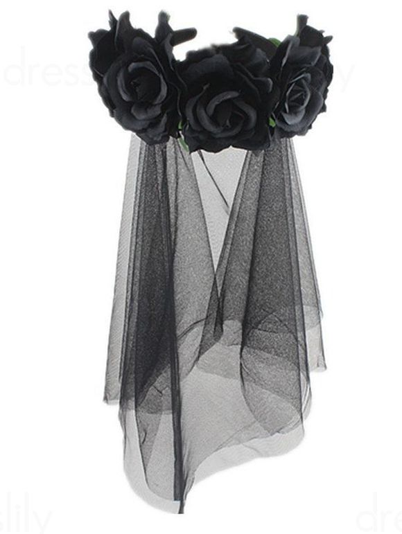 Bandeau de Cheveux D'Halloween de Soirée Cosplay Mariée Fantôme avec Voile en Dentelle - Noir 