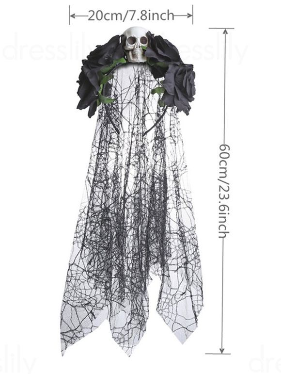 Bandeau de Cheveux D'Halloween de Soirée Cosplay Crâne Fleur avec Voile en Dentelle - Noir 