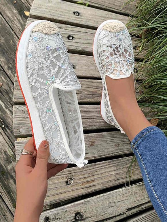 See Thru Sequined Glitter Slip On Outdoor Shoes - Blanc EU 42