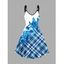 Plus Size Dress Plaid Rose Print V Neck O-ring Strap Sleeveless A Line Midi Dress - BLUE 1X
