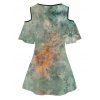 Tie Dye Tree Print Crisscross Cold Shoulder T Shirt And Lace Up Skinny Crop Leggings Casual Outfit - GREEN S