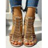 Rhinestone Thick Heels Ladder Cut Out Open Toe Outdoor Sandals - d'or EU 40