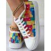 Printed Lace Up Frayed Hem Outdoor Canvas Shoes - multicolor A EU 39