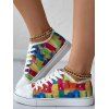 Printed Lace Up Frayed Hem Outdoor Canvas Shoes - multicolor A EU 39