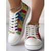 Printed Lace Up Frayed Hem Outdoor Canvas Shoes - multicolor A EU 37