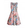 Flower Print Vacation Mini Dress Hidden Pockets V Neck Sleeveless A Line Tank Dress - LIGHT PINK XL