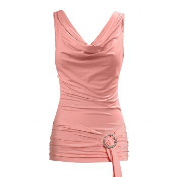 

Solid Color Cowl Neck Tank Top Rhinestone O Ring Ruched Tank Top, Light pink