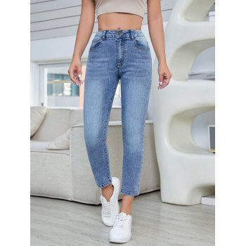 

Faded Wash Nine-minute Jeans Zip Fly Casual Denim Pants, Light blue