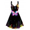 Mini Robe Ligne A à Bretelle Anneau en O à Imprimé Papillon à Taille Haute - Noir M