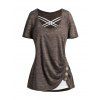 Ruched Heathered Short Sleeve Mock Button T-shirt And Lattice Adjustable Spaghetti Strap Camisole Set - COFFEE XXL