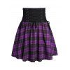 Plaid Print Skirt Colorblock Lace Up Grommet Wide High Waist Zipper Fly A Line Mini Skirt - CONCORD XXL