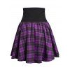 Plaid Print Skirt Colorblock Lace Up Grommet Wide High Waist Zipper Fly A Line Mini Skirt - CONCORD M
