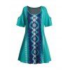 Geometric Print Cold Shoulder Tee Dress Scoop Neck Short Sleeve Casual Mini Dress - GREEN XL