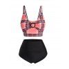 Maillot de Bain Tankini Mélangé et Assorti Bague en O Gainant à Carreaux à Taille Haute de Grande Taille - multicolor 3X