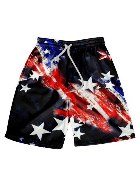 Patriotic Beach Shorts Star Striped Elastic Waist Shorts