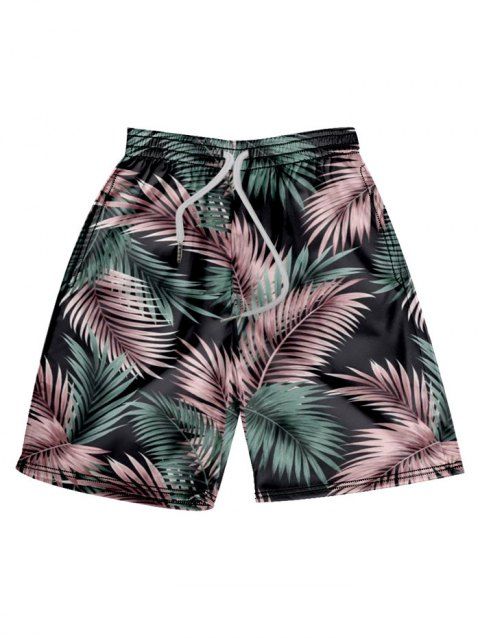 Tropical Leaf Print Board Shorts Elastic Waist Casual Vacation Beach Shorts