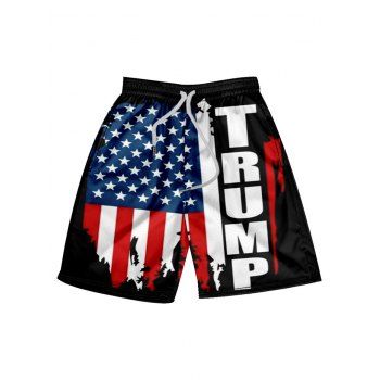 

Patriotic Shorts American Flag Letter Print Elastic Waist Casual Beach Shorts, Black