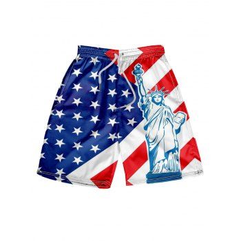 

Patriotic Shorts Star Striped Statue Of Liberty Print Elastic Waist Beach Shorts, Multicolor