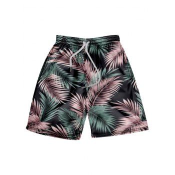 

Tropical Leaf Print Board Shorts Elastic Waist Casual Vacation Beach Shorts, Multicolor