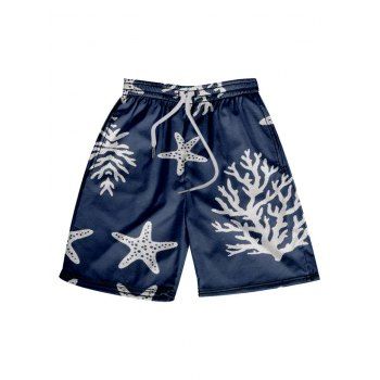 

Starfish Coral Print Board Shorts Elastic Waist Casual Vacation Beach Shorts, Multicolor