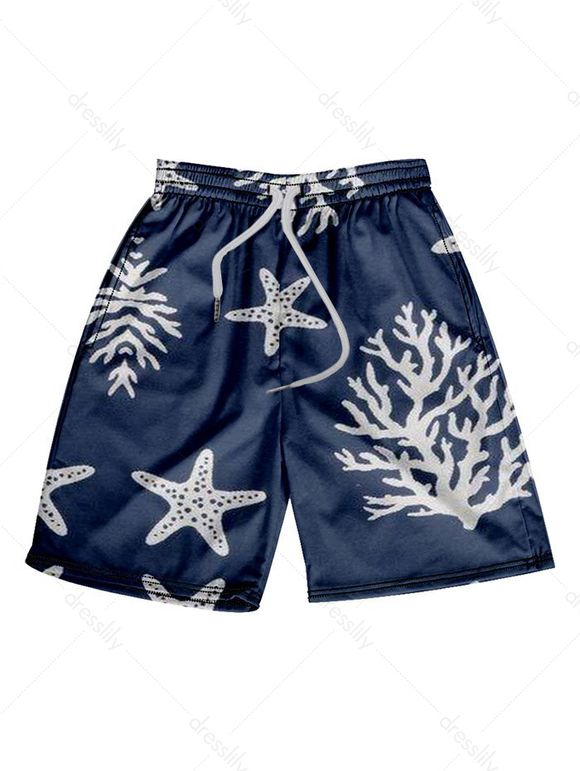 Short de Plage Vacance Décontracté Taille Elastique à Imprimé Corail Etoile de Mer - multicolor 4XL