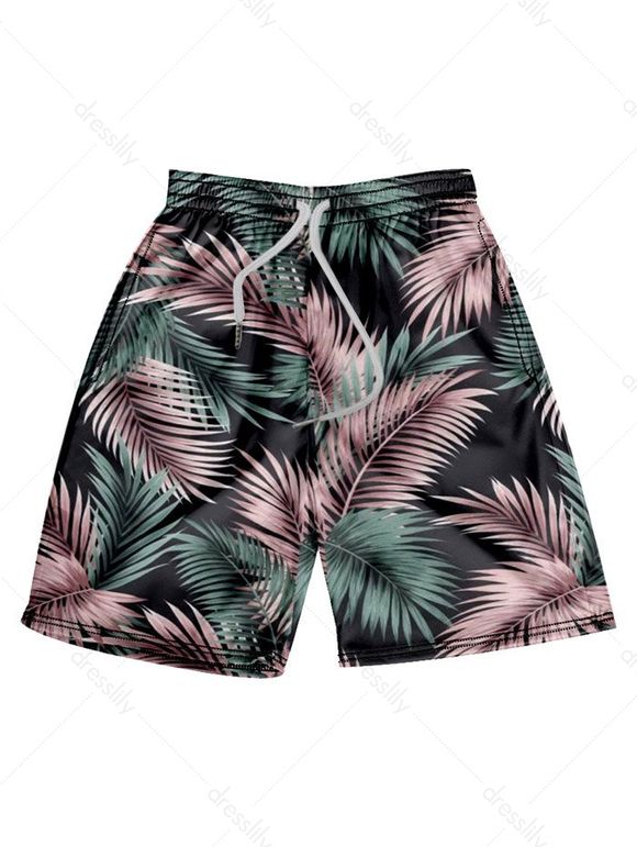 Short de Plage Décontracté à Imprimé Feuille Tropicale Taille Elastique - multicolor M