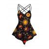 Débardeur Long à Bretelle Asymétrique Lune Soleil Etoile en Treillis - Noir XL