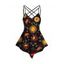 Débardeur Long à Bretelle Asymétrique Lune Soleil Etoile en Treillis - Noir XL
