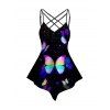 Débardeur Long Asymétrique à Imprimé Papillon à Bretelle en Treillis - multicolor L