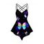 Débardeur Long Asymétrique à Imprimé Papillon à Bretelle en Treillis - multicolor L
