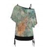 Tie Dye Tree Moon Phase Skew Neck T Shirt And Cinched Ruched Plain Tank Top Set - LIGHT GREEN M