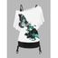 Ensemble de T-shirt à Imprimé Papillon Fleur Peinture D'Encre en Blocs de Couleurs et de Débardeur Long à Volants - Blanc M