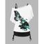 Butterfly Flower Print Ink Painting Skew Neck T Shirt And Cinched Ruched Long Tank Top Colorblock Set - WHITE XXL