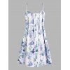 Plus Size Set Flower Butterfly Print Ruffle A Line Midi Dress And Heather Twisted Cropped Top Set - BLUE 4X