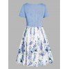 Plus Size Set Flower Butterfly Print Ruffle A Line Midi Dress And Heather Twisted Cropped Top Set - BLUE 4X
