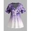 Plus Size T Shirt Ombre Flower Print V Neck Short Sleeve Curve Tee - PURPLE 5XL