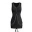 Mini Robe Moulante Ruché Embellie de Chaîne en Couleur Unie à Col V - Noir XXL