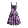 Mini Robe Ligne A Teintée Imprimée à Bretelle Bague en O sans Manches à Lacets - Pourpre XXL