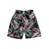 Short de Plage Décontracté à Imprimé Feuille Tropicale Taille Elastique - multicolor M